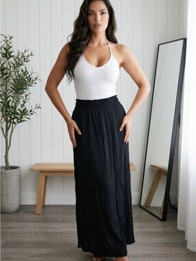 Black Zenana Elastic-Waist Maxi Skirt - Women